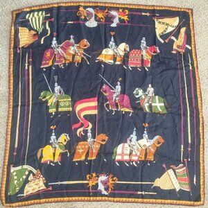 Vintage GUCCI British Armour Soldiers On Horses Equestrian Navy Silk Scarf